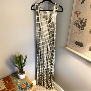 Cream & Green Slit Tie Dye Studded Maxi Dress